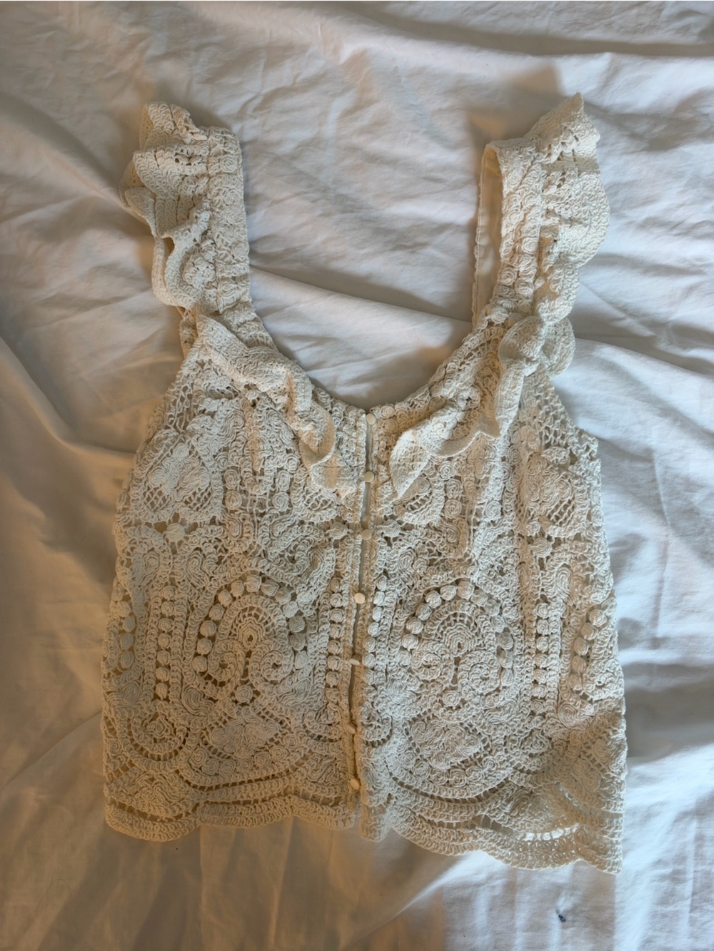 Sezane Cream Crochet Lace Tank Top